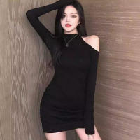 Vestido Bodycon Para Mujer Estilo Coreano Slim Fit Manga Larga Diseño De Cuello Halter Vestido Sexy Y Club De Manga Larga - details 5