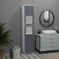 kleankin Armario Alto de Baño Mueble Columna de Baño con 2 Puertas de Vidrio Templado y Estantes Ajustables 37x35x190 cm Blanco y Gris - details 1
