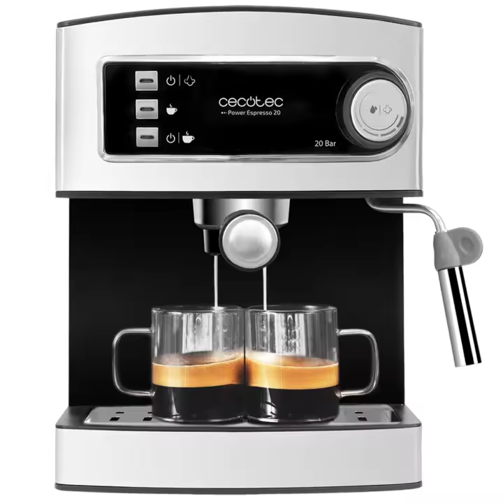 Cafetera Cecotec Power Espresso 20, Máquina de café expresso, 20 bares, 850 W, vaporizador, 2 tazas, superficie calienta tazas, indicadores luminosos, acero inoxidable - 1