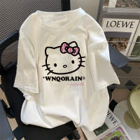 Camiseta De Algodón Para Mujer Hello Kitty Sanrio Dibujos Animados Kawaii Imprimido Verano Casual Cuello Redondo Estirado Regular - details 1
