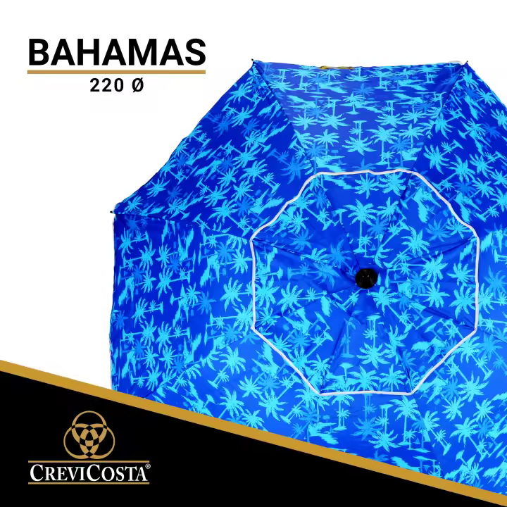 Sombrilla 220 cm BAHAMAS con Espiral y Poste de Recorrido Total. 8 Varillas. PROTECCIÓN Total contra los Rayos UV - CREVICOSTA QUALITY MARK MARCAS DE CALIDAD - 1