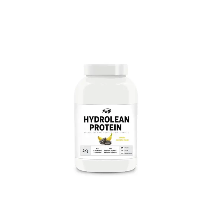 Proteína Hydrolean Banana Cookies & Cream | PWD Nutrition 1KG - 2KG Suplemento ideal para tus necesidades fitness en un delicioso sabor a Banana Cookies & Cream - 1