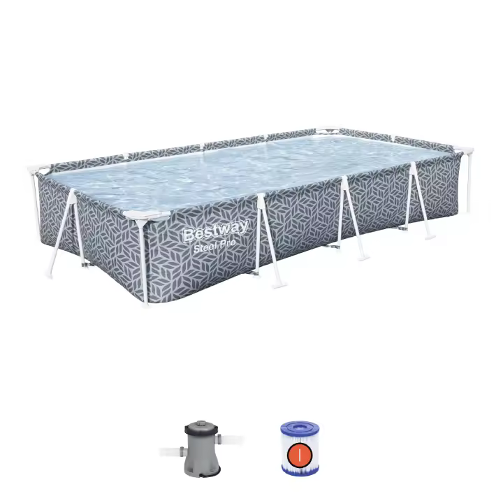 Bestway Piscina Desmontable Bestway Steel Pro 366x201x66 cm con Depuradora de Cartucho de 1.249 L/h, Diseño de Hojas Gris - 1