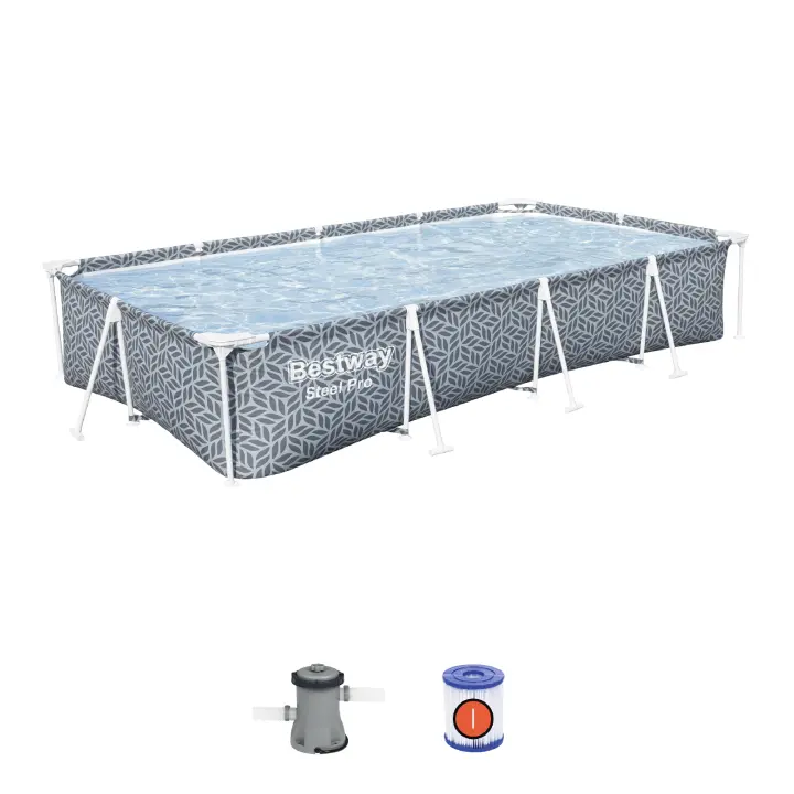 Bestway Piscina Desmontable Bestway Steel Pro 366x201x66 cm con Depuradora de Cartucho de 1.249 L/h, Diseño de Hojas Gris - 1