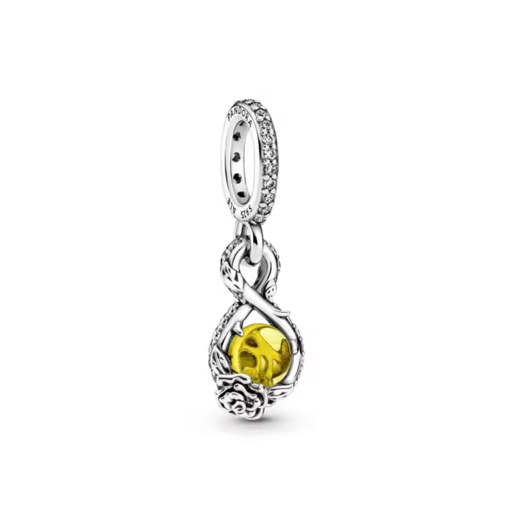 Charm Pandora colgante Disney Belle Infinity y rosa de plata de ley con cristal amarillo azufre y circonita cúbica transparente 399525C01 PANDORA Raíz Joyas de Plata Joyas Pandora MUJER inicio Charm Pandora Mujer Pandora Original - 1