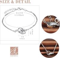 Elegante pulsera con dijes para mujer en plata de ley 925 con anillos de circonitas, cadena de mano, ajustable - details 0