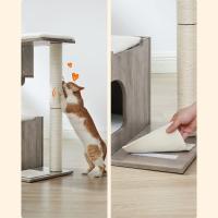 Rascador para gatos vintage de 88 cm con cueva y 3 camas, árbol de mdf con chapa de madera, poste de sisal y piel de imitación lavable - details 5