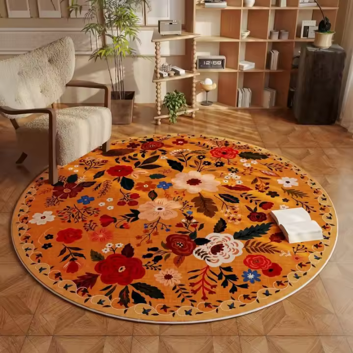 Carpetas Redondas Cómodas De Estilo Pastoral Europeo Alfombra Decorativa Bohemia Floral Colorida Antideslizante Para Baño Y Puertas - 1