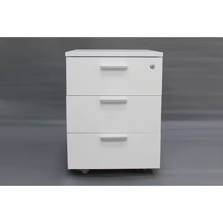 Cajonera Madera Alta Calidad Blanca con Ruedas para Escritorio Oficina 3 Cajones + Bandeja y Llave, Cierre de los 3 cajones 41.5x54x56cm ARTICULO EXPOSICION - 1