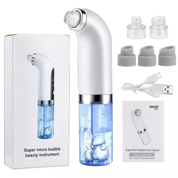 Limpiador de poros facial recargable por USB, 3 modos de succión ajustables, 6 puntas intercambiables, recirculación de agua, para eliminar puntos negros, acné y piel muerta, unisex (blanco) - 1