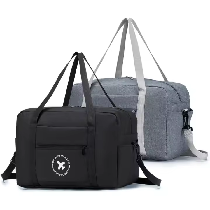 Bolsa de cabina de 2 piezas, 40 x 20 x 25, bolsa de viaje plegable debajo del asiento, impermeable, bolsa de fin de semana, bolsa de equipaje de mano liviana con correa para el hombro, negro y gris - 1