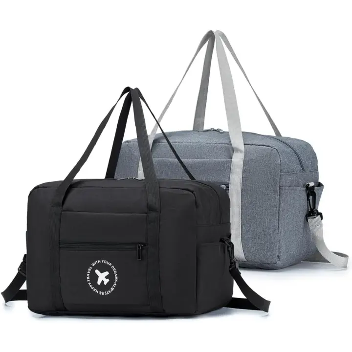 Bolsa de cabina de 2 piezas, 40 x 20 x 25, bolsa de viaje plegable debajo del asiento, impermeable, bolsa de fin de semana, bolsa de equipaje de mano liviana con correa para el hombro, negro y gris - 1