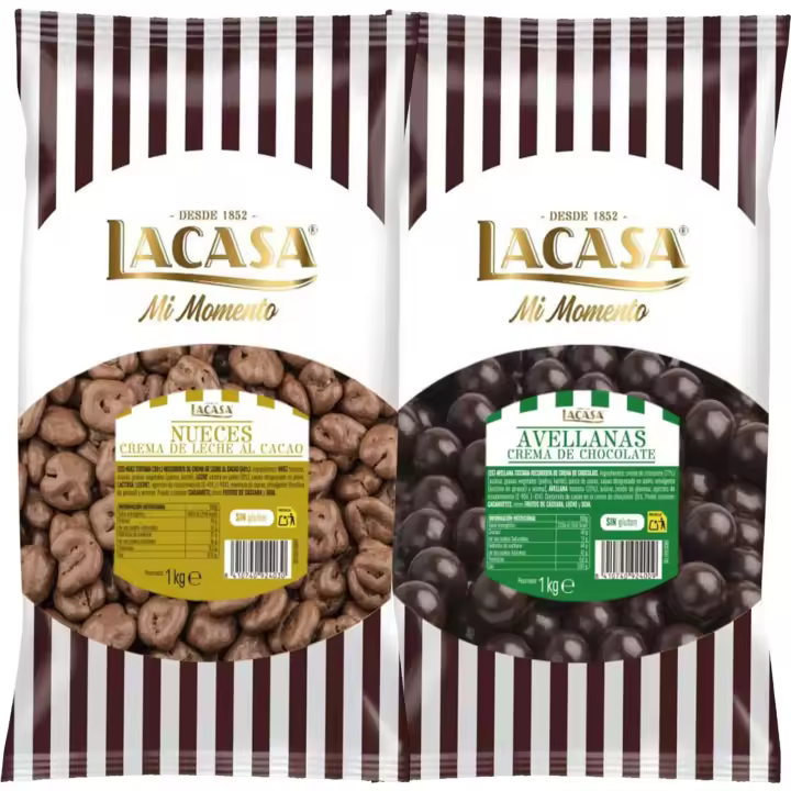 Lacasa Mi momento Pack 2 kg: deliciosas bolas de  Avellana con chocolate Negro y Nuez con chocolate con Leche - 1