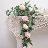 Guirnalda De Pekoe Rosa De Seda Con Hojas Y Ramas De Iva Para Decoración De Bodas Y Fiestas Colgante Para Pared Y Jardín - details 3
