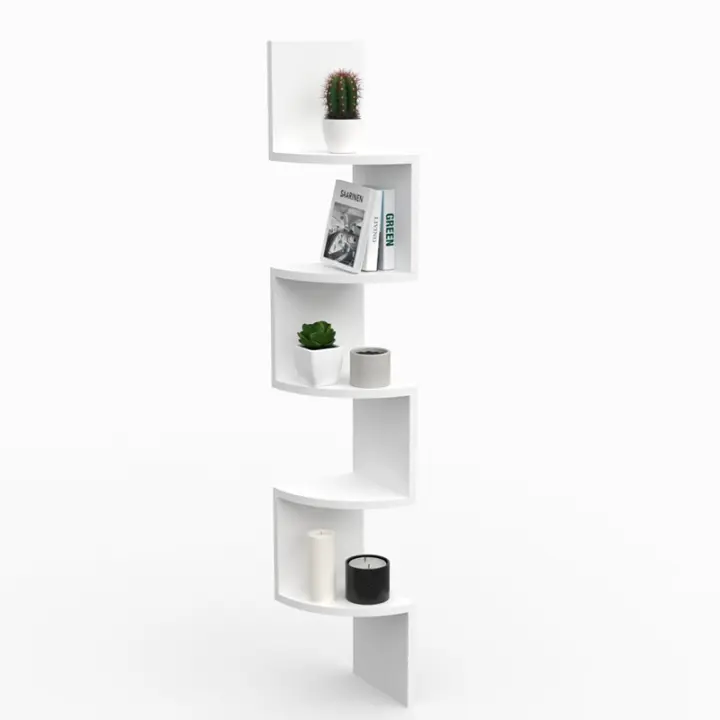 Dormidan - Estantería esquinera con 5 estantes, Estante de Pared, Organizador de Libros, decoración, Recuerdo, Estante de salón, Estudio, Cocina, Dormitorio - 1