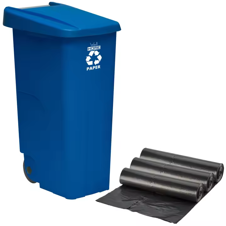 Prosperplast Contenedor WELLHOME Reciclo 110 Litros con Tapa y Ruedas + 3x Bolsas de Basura - 1