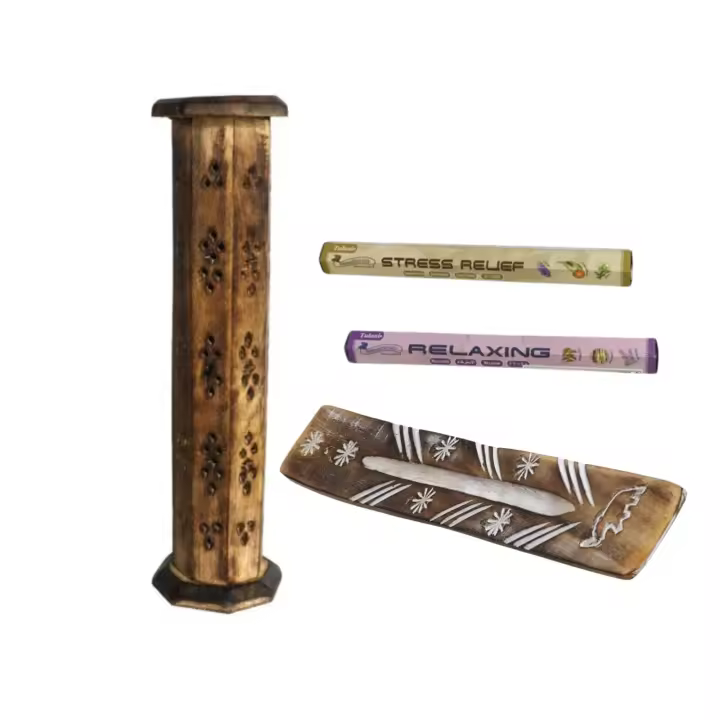 Quemador Incienso Torre en Madera Tallada con Varillas para Quemar, Sticks Relaxing y Stress relief - Caja de Madera Natural para Varilla y Cono. Porta Incienso Tribal - 1