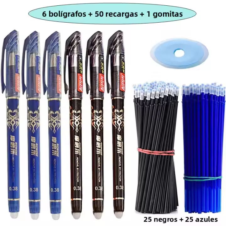 Set De 57 Bolígrafos De Gel Erasables 0.5mm Recargables Negros Y Azules Tinta Lavable Para Escuela Y Oficina Suministros De Papelería - 1