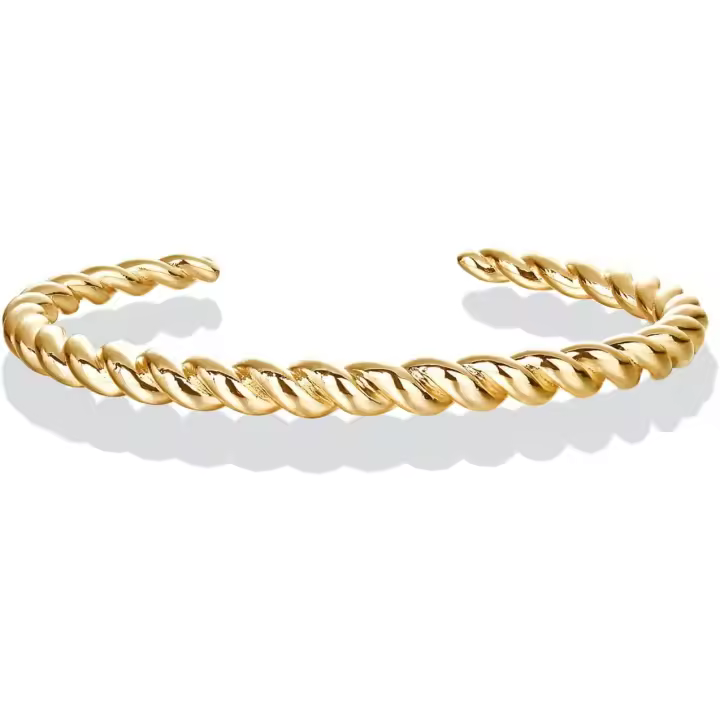 Chapado en oro trenzado grueso brazalete pulsera | 14K chapado en oro | Ligero diario joyería oro amarillo 6,5 pulgadas - 1