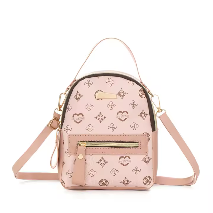 Mochila De Trabajo Para Mujer Con Correa Ajustable Bolso De Hombro Casual En Rosa Cierre De Cremallera Bolsa Sólida De Cuero PU - 1