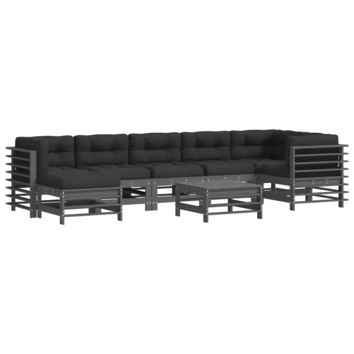 vidaXL Juego de muebles de jardín 8 pzas y cojines madera maciza gris - 1