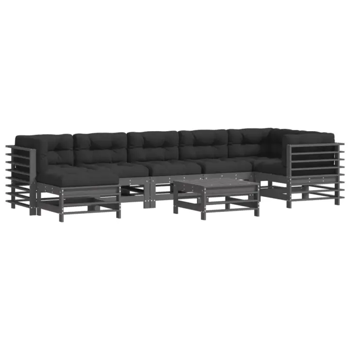 vidaXL Juego de muebles de jardín 8 pzas y cojines madera maciza gris - 1