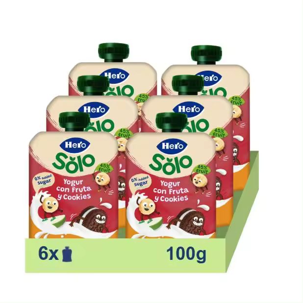 Bolsita Hero Yogur griego con frutas y cookies, 6x100g - 1