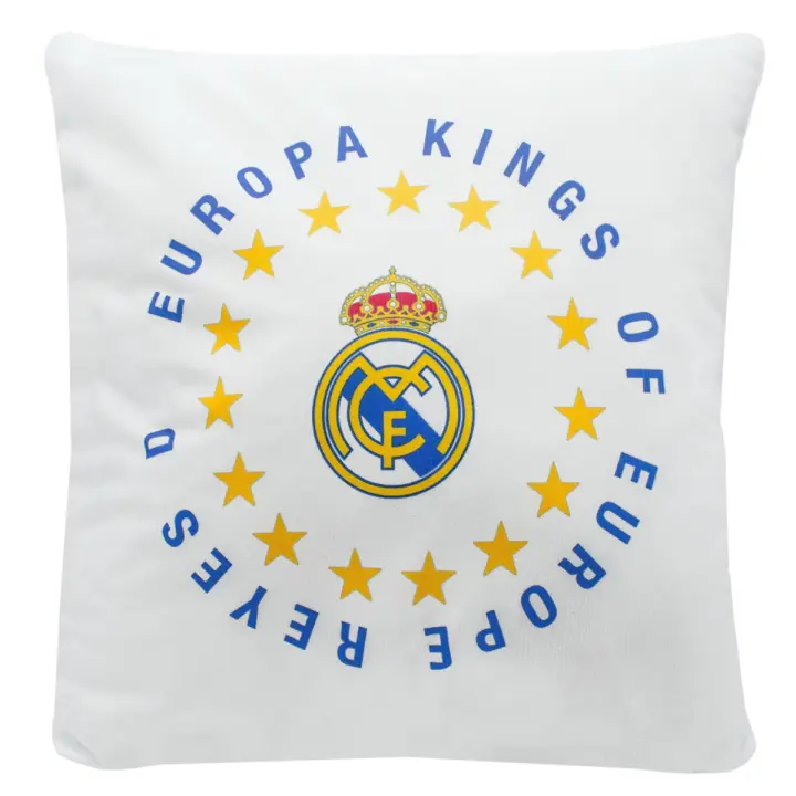 Cojín Cuadrado del Real Madrid CF Reyes de Europa con Escudo para Sofá Cama, Silla 40 x 40 cm | Producto Oficial - 1