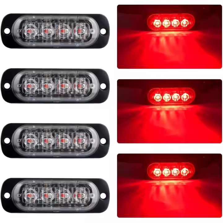 Luces de advertencia de emergencia delgadas de 4 LED, luz estroboscópica intermitente de peligro ámbar, luz de advertencia lateral, luz de baliza universal para vehículos de automóviles y camiones de 12-24 V - 1
