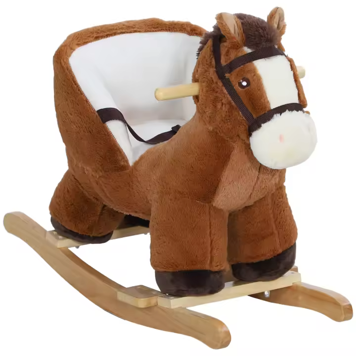 AIYAPLAY Caballo Balancín para Niños de 18-36 Mesas Caballo de Juguete con Sonido Asas Cinturón de Seguridad y Base de Madera Carga 25 kg 68x33x45 cm Marrón - 1