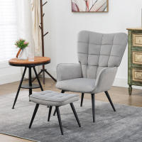 Sillón with taburete, Sillón reclinable, Sillón tapizado, Sillón de TV con aspecto aterciopelado, Silla de comedor, Capacidad de carga 120 kg Tapizado en gris Claro, Estilo... - details 0