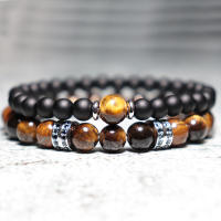 Pulsera De Hombre Con Piedras De Ojo De Tigre Naturales Y Zirconia Lujo Accesorios Para Hombre Regalo Para Novio Pulsera De Cuentas Redondas De Metal Cuero - details 3