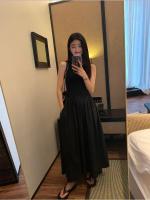 Vestido Elegante Y Sencillo De Moda Para Mujer Estilo Preppy Negro Largo Cintura Alta Sin Mangas Cuello Redondo Verano - details 5