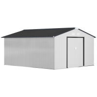 Outsunny Caseta de Jardín Exterior, 12,4 m² 340x386x200 cm Cobertizo de Jardín Exterior Metálico con Puertas Dobles con Cerradura Kit de Fundación y Ventilación para Almacenaje Bicicletas Blanco - details 0