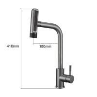 Grifo De Cocina Retráctil En Gris Y Negro Con 6 Modos Y Cabezal De Rociador Acero Inoxidable Mate Manillar Sencillo Montaje En Plato - details 9