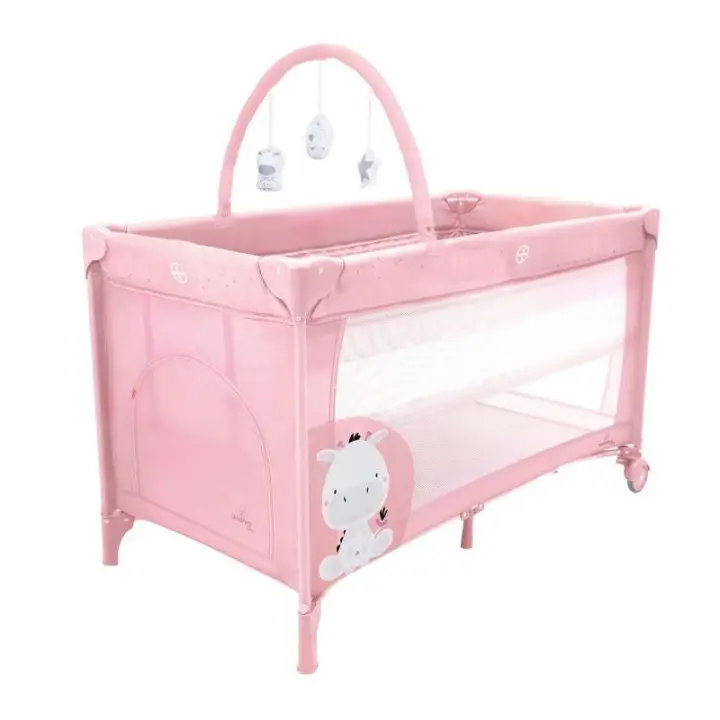 Cuna de Viaje Asalvo Complet Dúo Baby Jirafa Rosa - Cómoda cuna de viaje con arco de juguetes, doble altura, y estructura resistente al agua, ideal desde el nacimiento hasta los 15 kg - 1