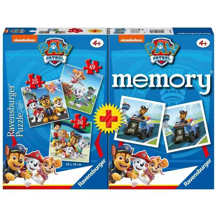 RAVENSBURGER MULTIPACK MEMORY PAW PATROL +3 PUZZLES MULTIPACK MEMORY + 3 PUZZLES 30x27x6 Cms. - 1