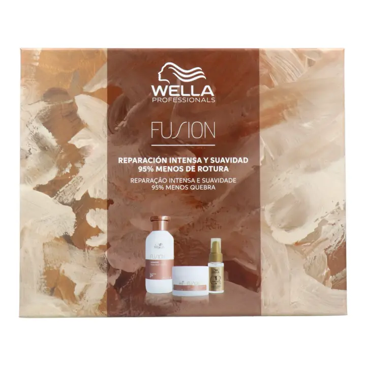 Wella pack dañados fusion champu + mascarilla + aceite, fusion caja de regalo Belleza y cuidado de tu cabello y tu piel con Wella. - 1