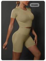 SSITO Nuevo conjunto de Pantalones cortos de manga cortos de Yoga de color sólido de melalgodón sin costura para correr, deportes y Fitness conjunto de Dos piezas - details 38
