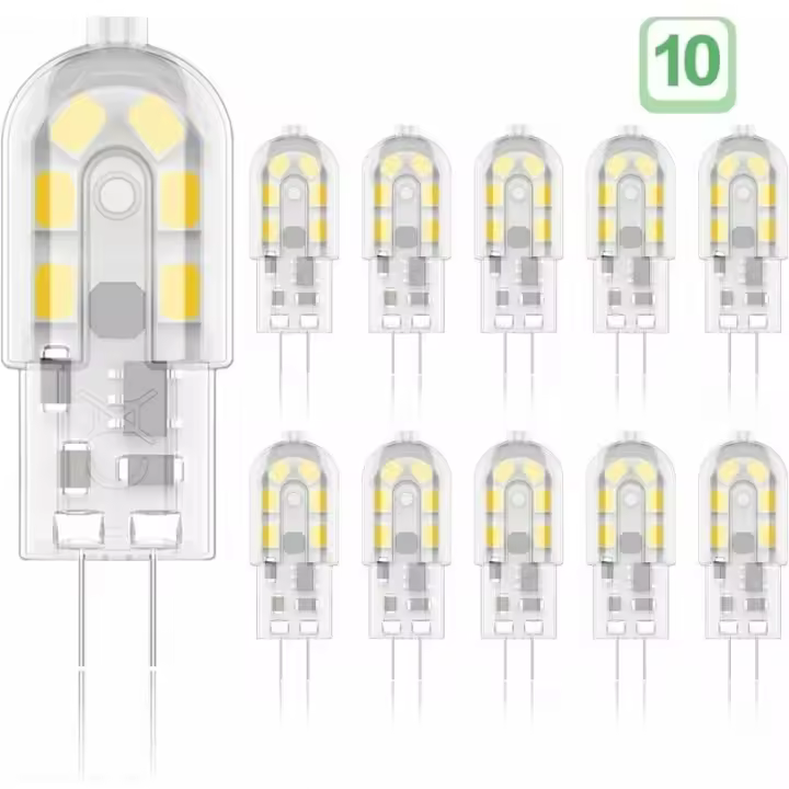 Bombilla LED G4 de 2W, bombillas halógenas equivalentes a 20W, blanco cálido 3000K, 200Lm, 12x SMD, 12V AC/DC - Paquete de 10 - 1