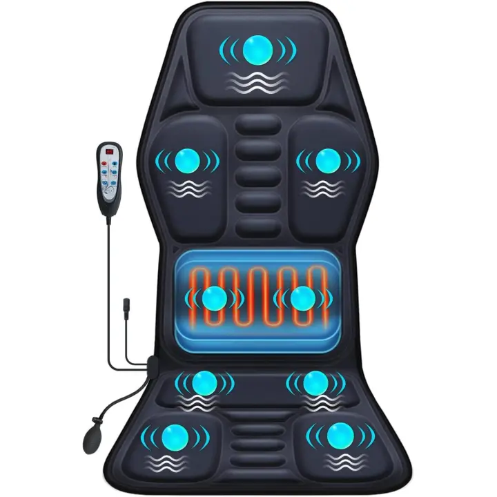 Cojín de masaje para asiento con calor, 9 estilos de masaje, función de soporte lumbar, masajeador de espalda para aliviar la fatiga y el estrés, almohadilla para silla para hombres, mujeres, uso en el hogar y la oficina - 1