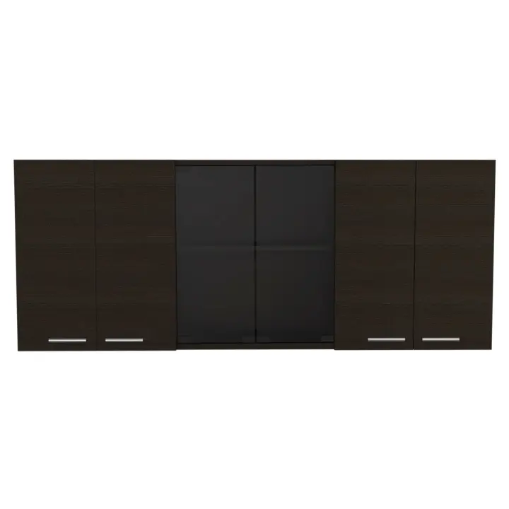 TUHOME Mueble de Pared Cocina con Cristal 150, con multiples puertas, Negro - 1