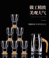 Juego De 7 Copas Pequeñas De Vino Con Película De Oro Dispensador De Baijiu Cristal Transparente Para El Hogar Estilo Minimalista Moderno - details 6