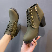Botas De Tacón Alto Para Mujer 2023 Primavera Invierno Calidad Superior Con Cordones Modernas Europeanas PU Botines De Tacón Con Entrega Rápida - details 5