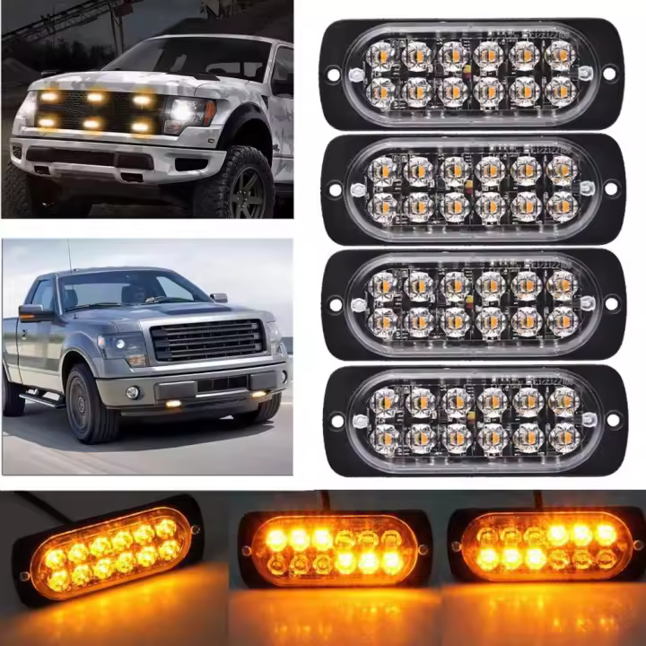 Luz de advertencia para automóvil, camión, superbrillante, ámbar, 12-24 V, 36 W, para emergencias, construcción, resistente al agua, luz estroboscópica, parachoques, parrilla, cola, advertencia, advertencia, luz intermitente - 1