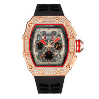 Reloj De Pulsera Masculino PINTIME Casual Fashion Con Bisel De Diamante Y Correa De Silicona Cronógrafo Resistente Al Agua Cuarzo Luminoso Tipo Tonneau Material Metálico - details 3