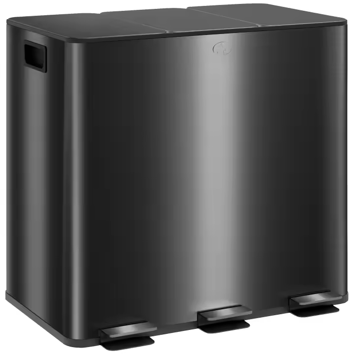 HOMCOM Cubo de basura de acero inoxidable con pedal, 3 compartimentos, tapa de cierre suave, cubos interiores extraíbles, para reciclaje y residuos, 3 x 15 l, color negro, 45 l - 1