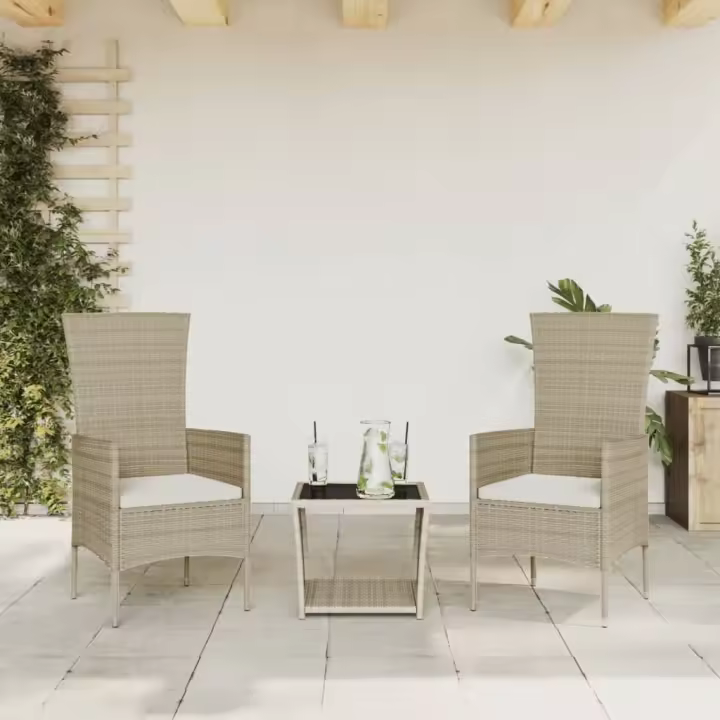 vidaXL Set comedor de jardín 3 pzas con cojines ratán sintético beige - 1