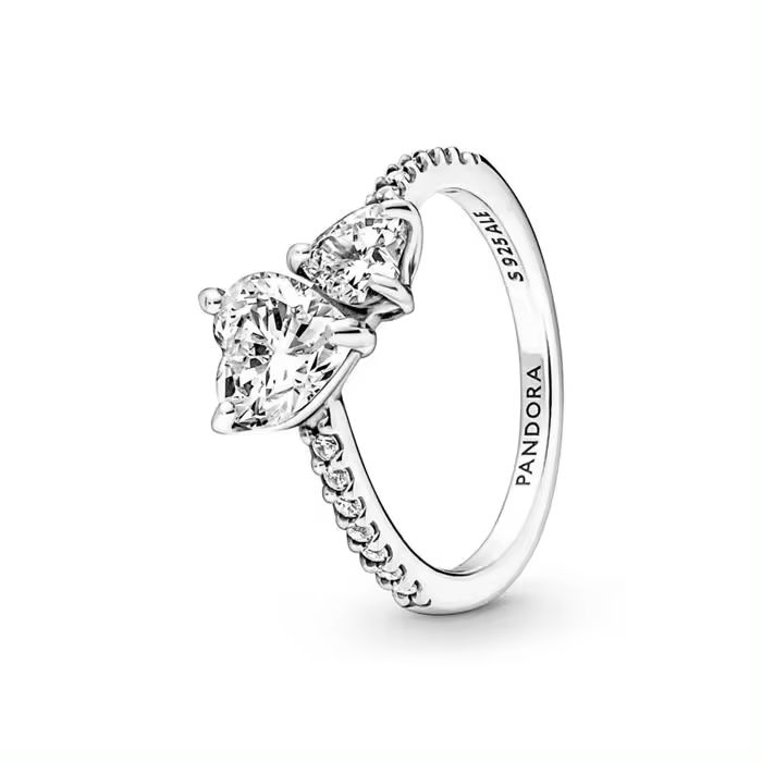 Anillo Pandora Doble Corazón Brillante, Ref: 191198C01 - 1