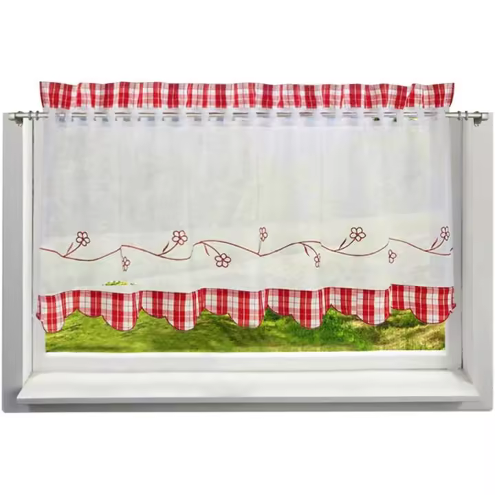 Cortina para puerta francesa en tejido de imitación de hilo de algodón - 1 panel (alto x ancho/30x90 cm, rojo) - 1